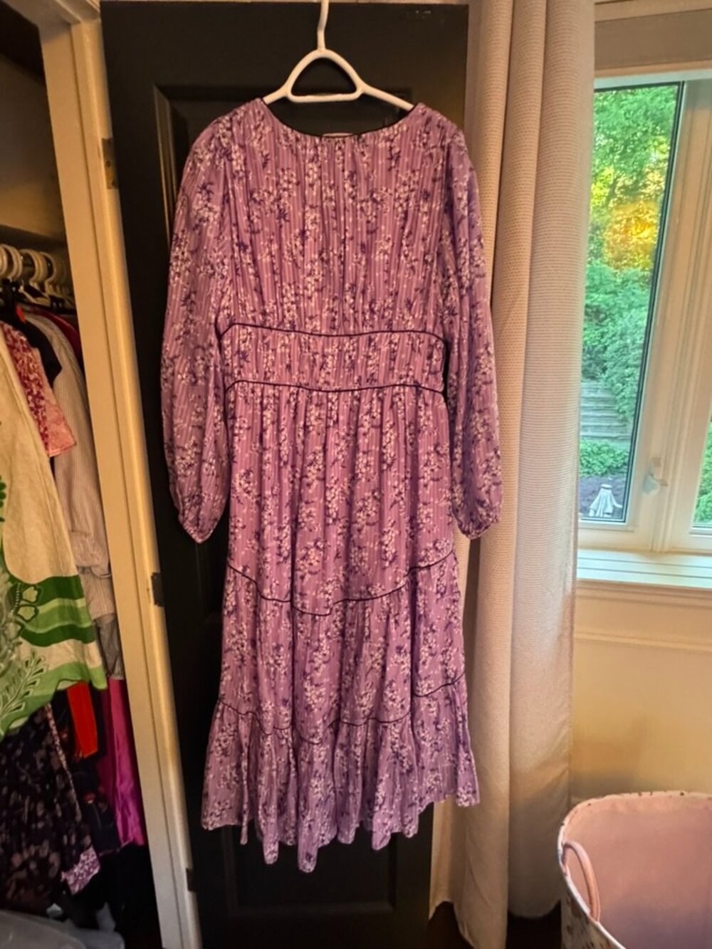 Ulla Johnson Dress Size 12 - Purple & White Floral Ruffled Dress - Picture 8 of 9